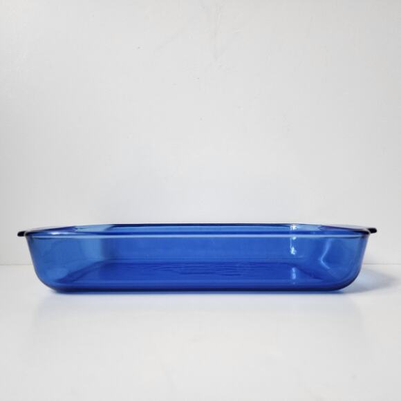 Pyrex Cobalt Blue Glass 2 Qt 2L Casserole Baking Dish Cake Pan Wicker Basket USA - Picture 10 of 11